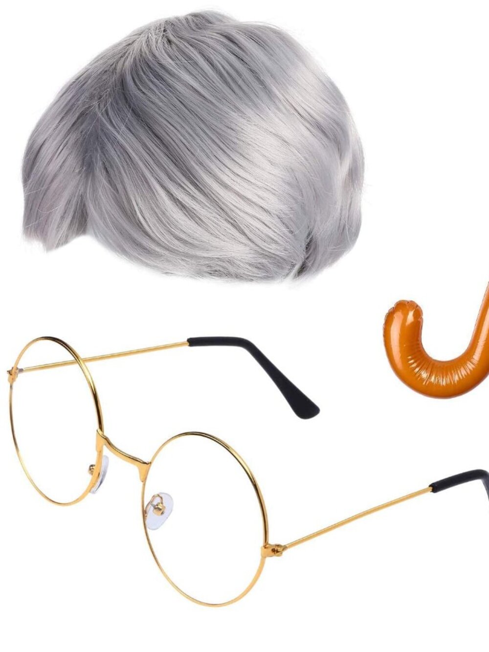 Grandpa Costume, Wig, Glasses, Blow up Cane, Accessories